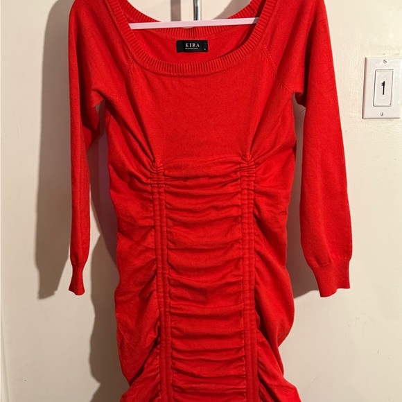 Akira Red Ruched sweater Long Sleeve Dress - Picture 5 of 5